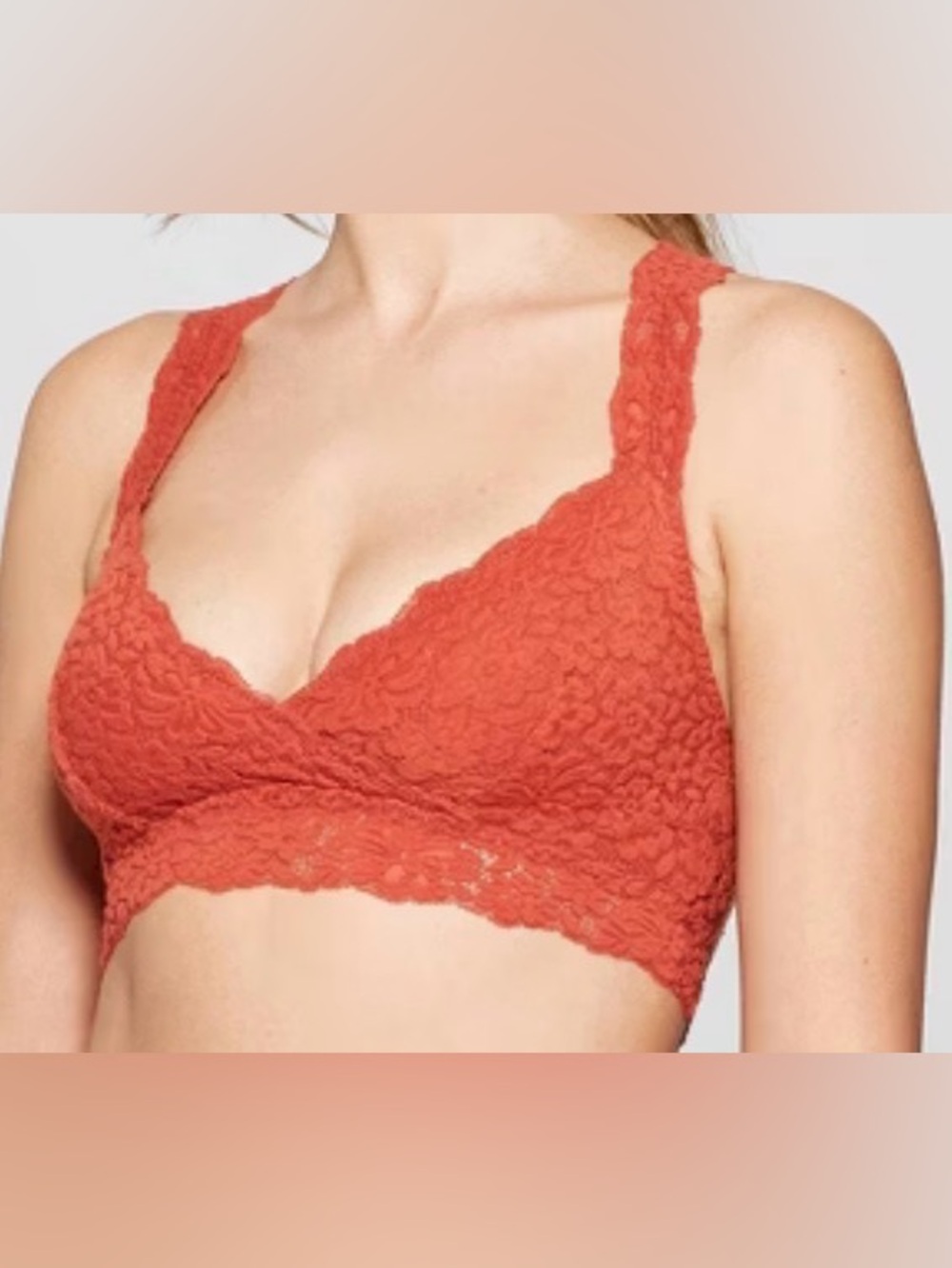 aerie Coral Lace Bralette with Cross-Back Straps